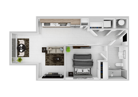 Floor plan for 1 bed, 1 bath, 595 sqft